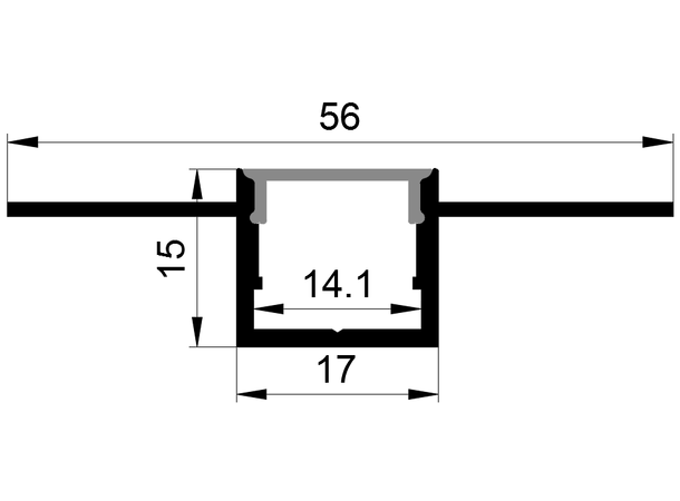 SBL Aluprofil  56 x 15 mm. 2 meter, Sort